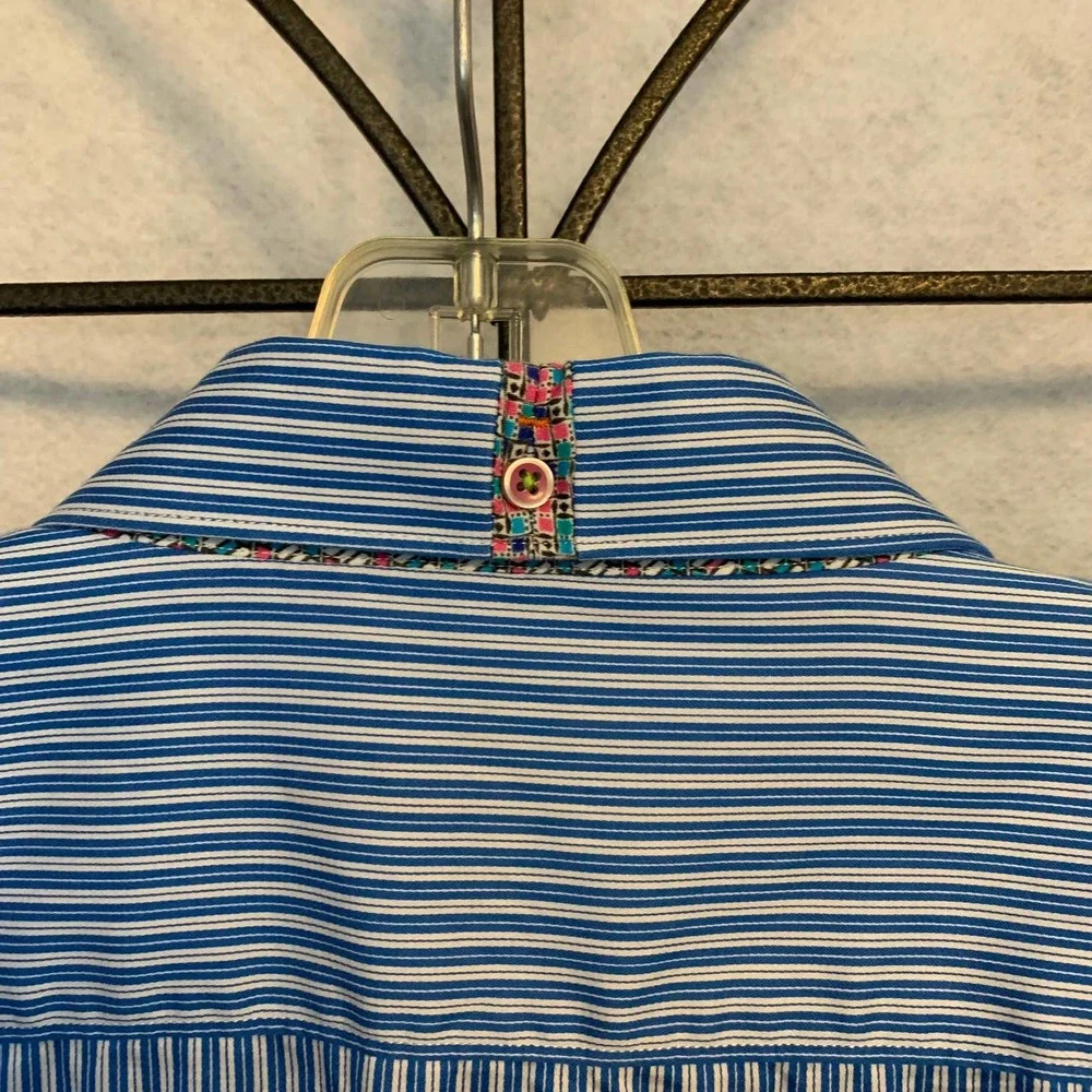 ROBERT GRAHAM Blue Stripe Button Down‎ Flip Cuff Dress Shirt Men's 2XL